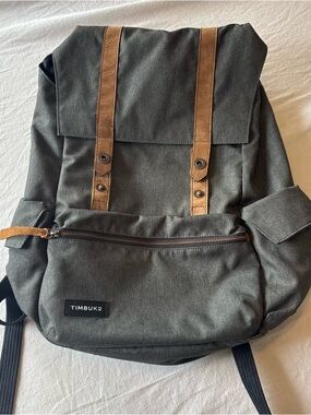 Timbuk2 Charcoal Canvas Backpack with Brown Trim laptop sleeve